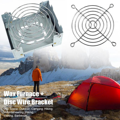 Estufa de leña portátil para acampar al aire libre con soporte de alambre de disco de acero inoxidable
